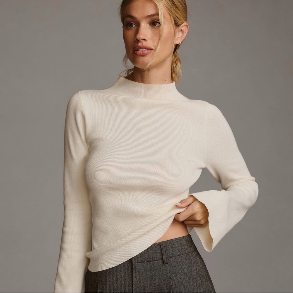 NWT, ANTHRO The Arlowe Bell-Sleeve Sweater by Maeve, Ivory XXS Petite